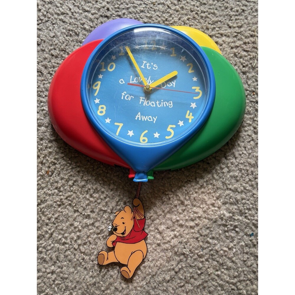 Vintage Disney Winnie The Pooh Balloon Wall Clock Colorful Nursery Floating Away